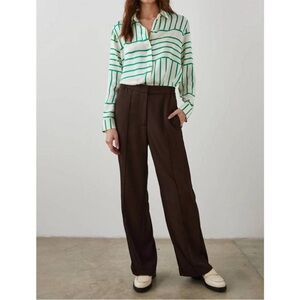 RAILS mara shirt in green line art  silk/ size small